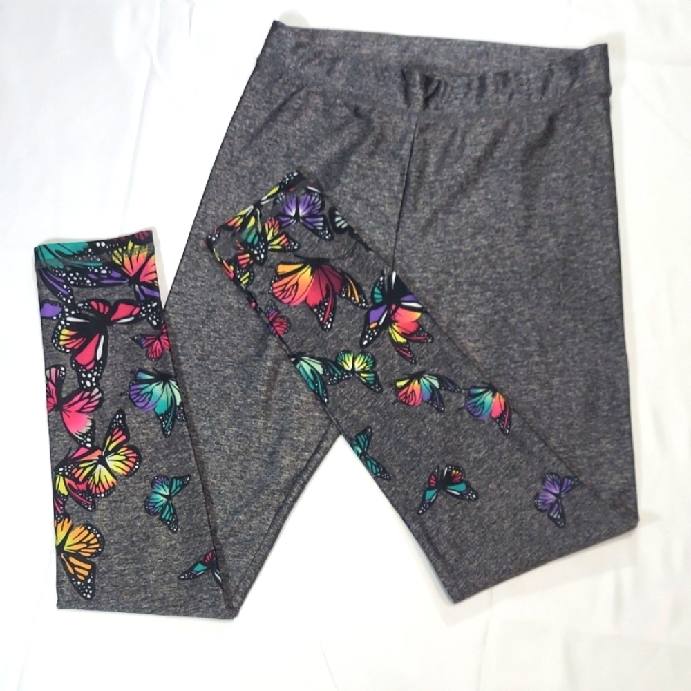 Girl's Justice Silky Gray Colorful Butterfly Leggings